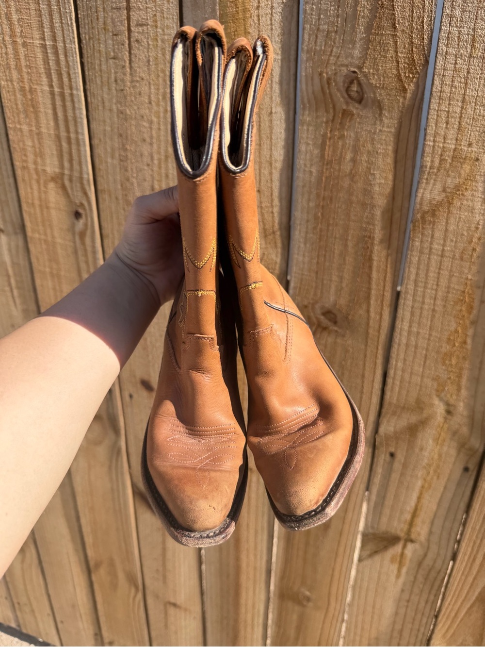 Old West Kids Tan Western Pull-On Boots